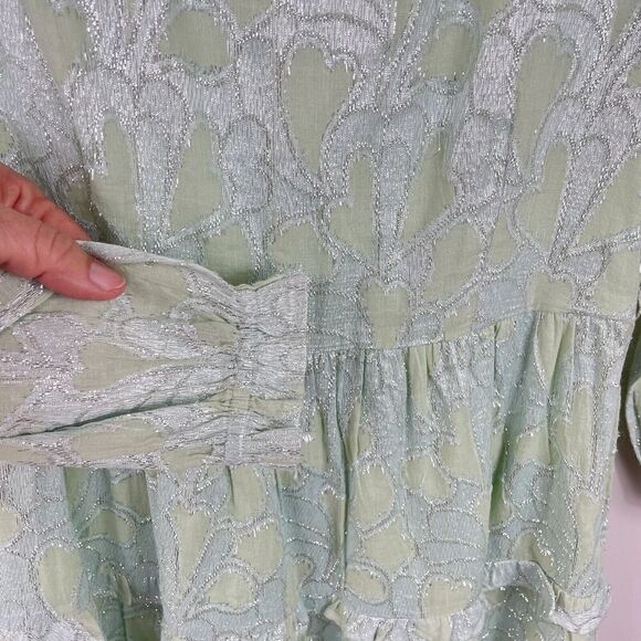 Roller Rabbit Clermont Nori Dress Size Small Mint Green Silver Shimmer Tiered - Picture 8 of 16